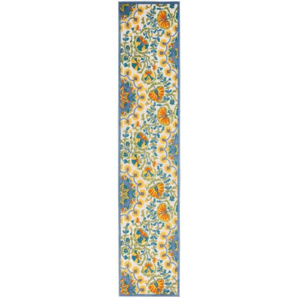 Nourison Aloha Multicolor 2 ft. x 10 ft. Kitchen Runner Floral Contemporary Indoor/Outdoor Patio Area Rug