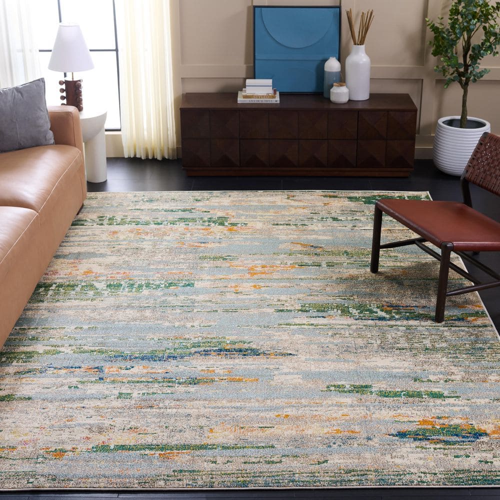 SAFAVIEH Madison 8 ft. x 10 ft. Green/Blue Abstract Striped Area Rug ...