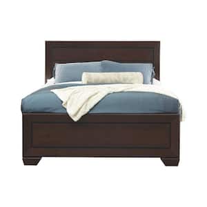 Brown Wooden Frame Queen Platform Bed with Panel Headboard and Footboard