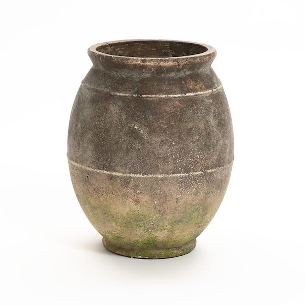 13.6 in. Rustic Ginger Root Brown Terracotta Indoor and Outdoor Urn Vase