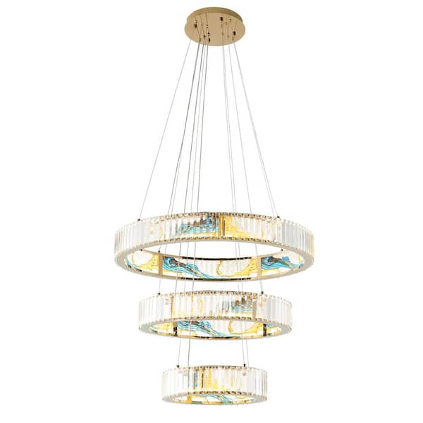 Finesse Decor Boeseman's 3-Light CCT Integrated LED Colorful Crystal Chandelier 3 Round Tiers