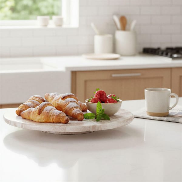 Pietra 14 in. Forest Brown Marble Lazy Susan