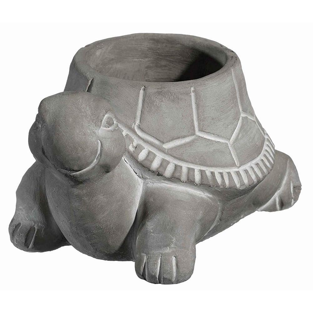 Small Gray Cement Turtle Indoor/Outdoor Planter with Drainage Hole