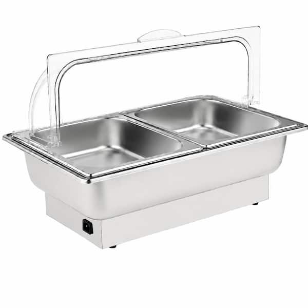 9.5 qt. Silver Stainless Steel Roll Top Chafing Dish Buffet Set with 2 Pans Digital Display Temperature Control