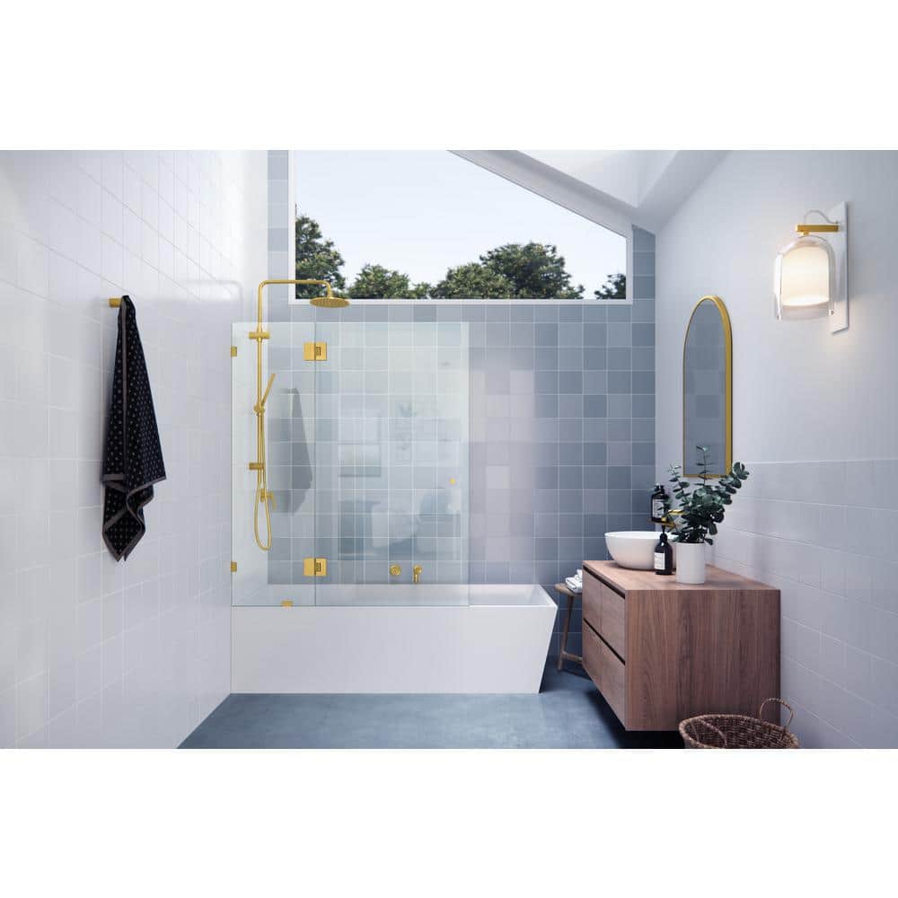 Halo 51" x 58" Frameless Glass Bathtub Shower Door with Brass Hinges
