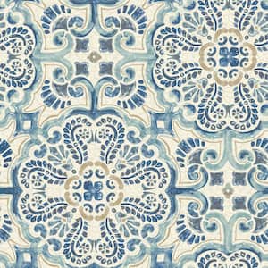 Blue Florentine Tile Vinyl Peel & Stick Wallpaper Roll (Covers 30.75 Sq. Ft.)