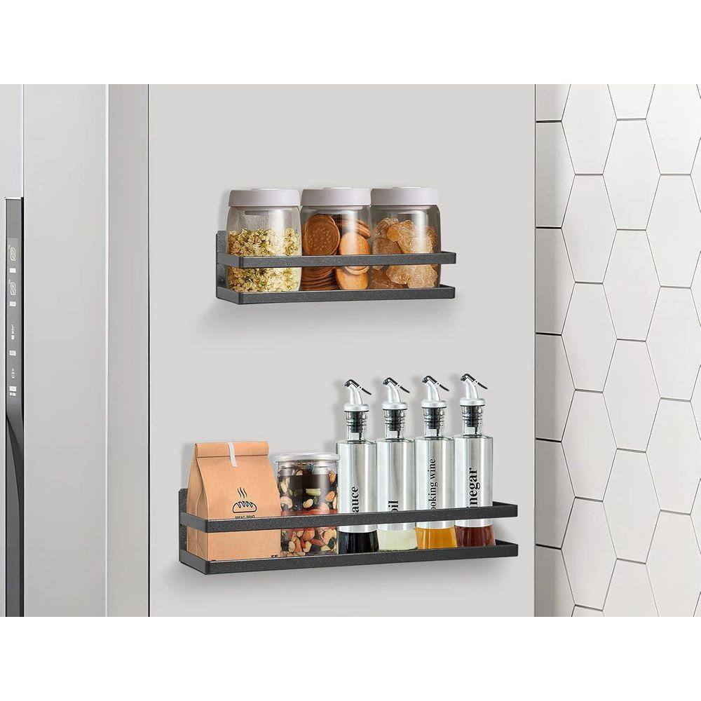 Whatseaso 15.7 in. 2 Pack Magnetic Metal Spice Rack in Black with ...