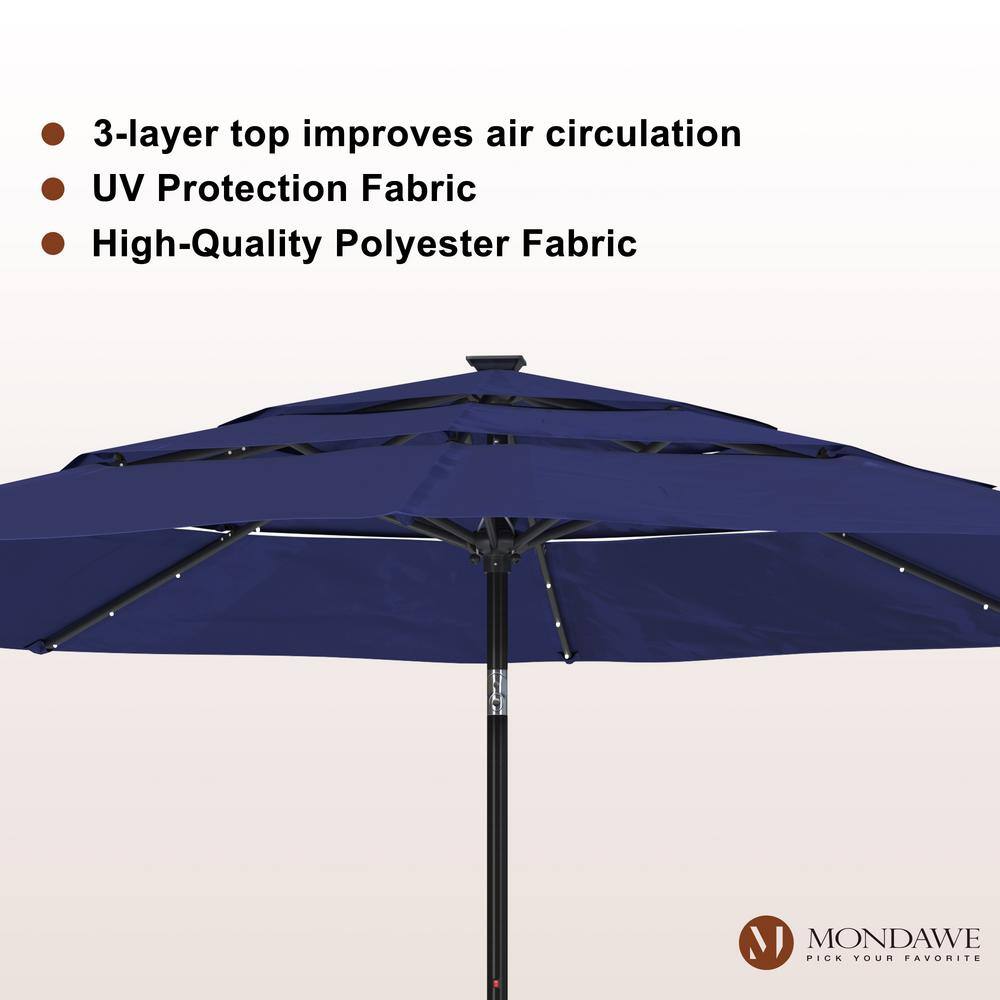 Navy Octagon Aluminum Patio Umbrella with LED Lights
