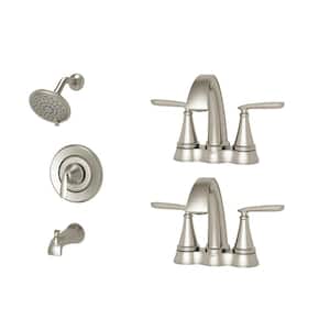 Somerville 4 in. Centerset Bathroom Faucet Set of 2 and Single-Handle 3-Spray Tub and Shower Faucet Set Brushed Nickel