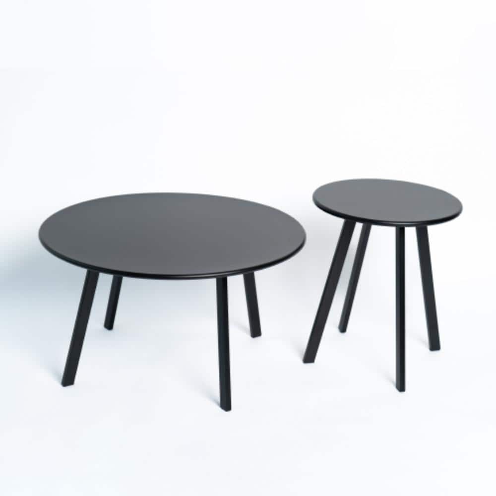 2-Piece Black Outdoor Coffee Table with Round Metal Tabletop, Weather Resistant price history on PriceWatchPro