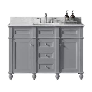 Margaux 48 in. W x 22 in. D x 34.2 in. H Bath Vanity in Taupe Grey w/ Carrara Marble Vanity Top in White w/ White Basin