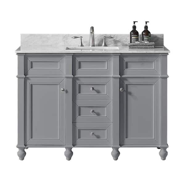 Exclusive Heritage Margaux 48 in. W x 22 in. D x 34.2 in. H Bath Vanity in Taupe Grey w/ Carrara Marble Vanity Top in White w/ White Basin