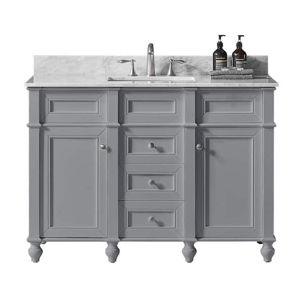Margaux 48 in. W x 22 in. D x 34.2 in. H Bath Vanity in Taupe Grey w/ Carrara Marble Vanity Top in White w/ White Basin