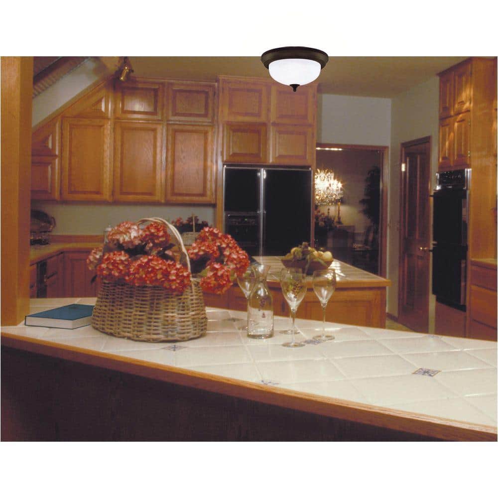 Elegant Bronze & Frosted Glass 13" Flush Mount Ceiling Light
