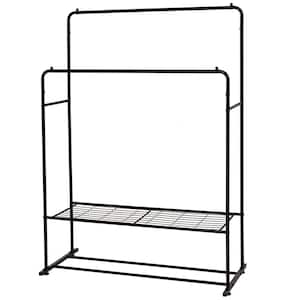 Black Metal Garment Clothes Rack Double Rods 43 in. W x 61 in. H