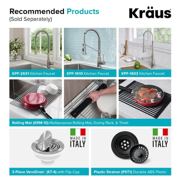 Kraus KRM-11YL Multipurpose Workstation Sink Roll-Up Dish Drying Rack Yellow