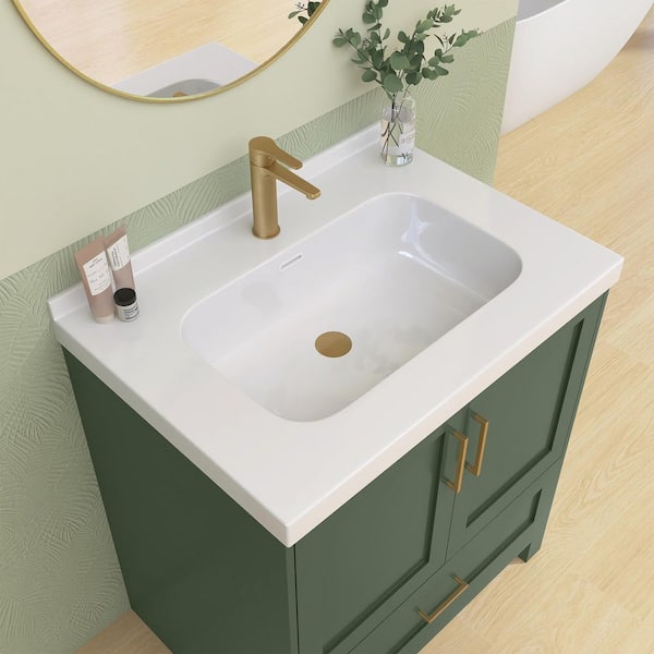 30 in. W x 22 in. D Solid Surface White Rectangular Bath Vanity Top with Single Basin and 1 Pre-Drilled Faucet Hole