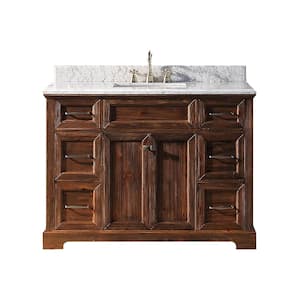 48 in. W x 22 in. D x 36 in. H Bath Vanity in Brown with White Marble Vanity Top with White Basin