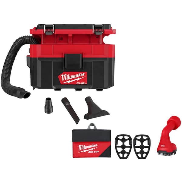 Milwaukee M18 FUEL PACKOUT Cordless 2.5 Gal Wet/Dry Vacuum with AIR-TIP 1-1/4 in. - 2-1/2 in. (1-Piece) Swiveling Palm Brush Tool