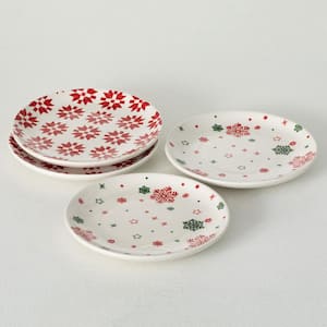 8 in. Quilt-Patterned Snack Plates - Set of 4; Multicolored