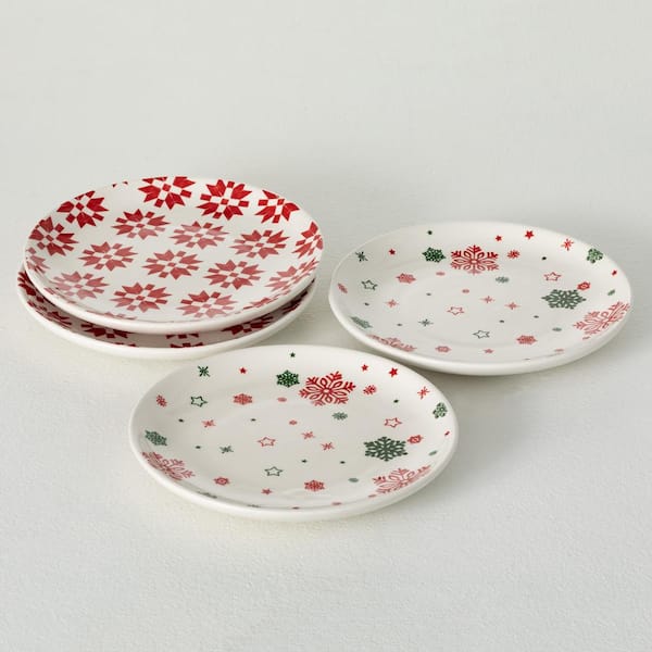 SULLIVANS 8 in. Quilt-Patterned Snack Plates - Set of 4; Multicolored