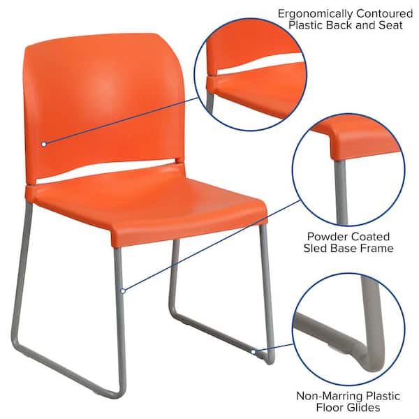Flash Furniture HERCULES Series 661 lb Capacity Orange Full Back Stack Chair with Gray Powder Coated Frame