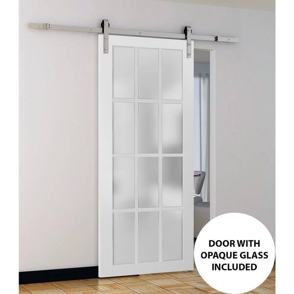 Unknown1 12 Frosted Glass Solid Wooden Barn Door in Matte White Finish with Stainless Steel Hardware 30 X 84 Sliding Wood Includes Unknown1 12 Frosted Glass Solid Wooden Barn Door in Matte White Finish with Stainless Steel Hardware 30 X 84 Sliding Wood Includes