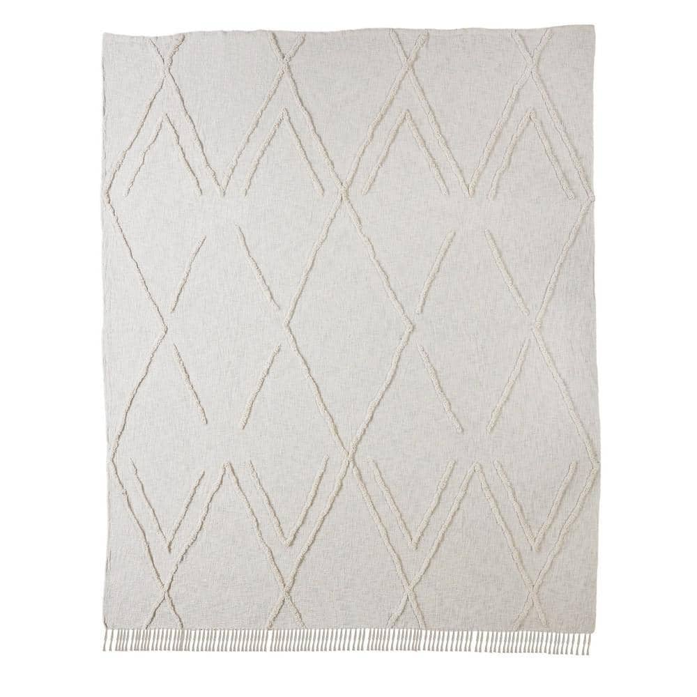 Dazzling Ivory Solid Diamond King Cotton Coverlet -  LR Home, 843948001926