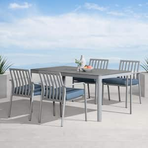 Vera 5-Piece Aluminum Rectangular Outdoor Dining Set with Sunbrella Newport Blue Cushions