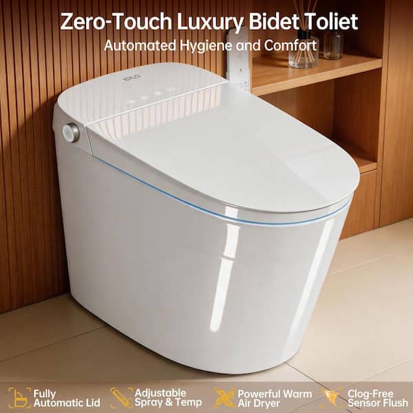 Smart Bidet Toilet Elongated with ADA Height,1000g MaP Flushing, Built in Tank, Auto Open&Close Lid, 1.1/1.6GPF,in White