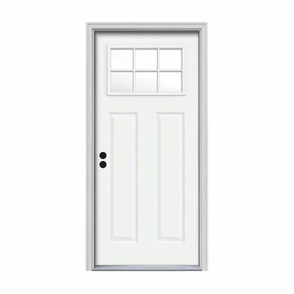 34 in. x 80 in. Right-Hand/Inswing 6-Lite Clear Glass White Steel Prehung Front Door w/Brickmould,Rot Resist 4-9/16 Jamb
