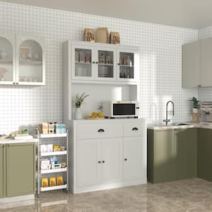 White Kitchen Pantry Cabinet Storage with Adjustable Shelves, Buffet Cupboard and Microwave Stand