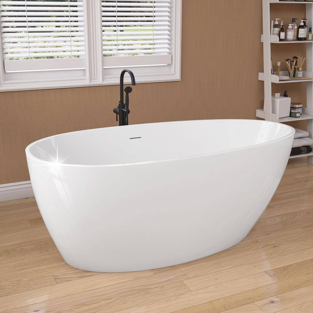 Gloss White 59'' Freestanding Acrylic Soaking Bathtub