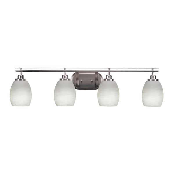 Unbranded Monroe 38.25 in. 4-Light Brushed Nickel Vanity Light with 5 in. White Linen Glass Shade No Blubs Included