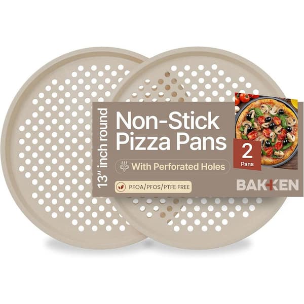 Round Perforated Carbon Steel Pan with Non-Stick Marble Coating, Durable & Easy Cleanup White, 2 Pack