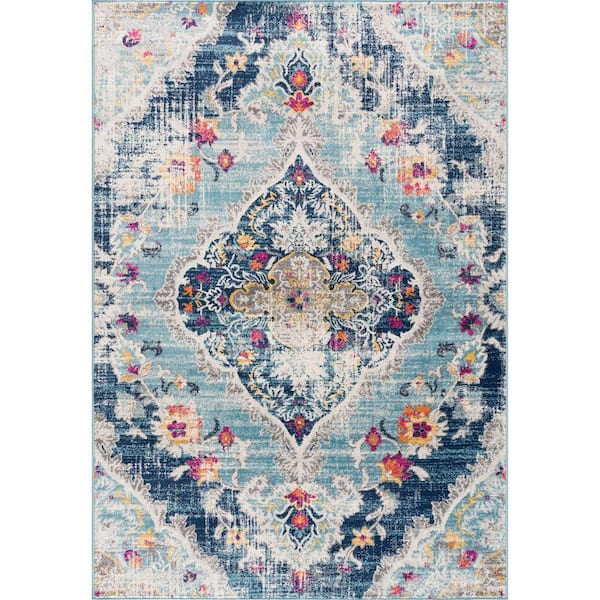 Savannah 2' x 2' (Exact Size: 2'3" x 2') Boho Indoor Doormat Rug, Blue Grey, Transitional