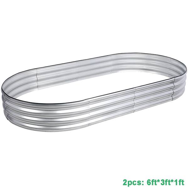 BTMWAY 6 ft. L x 3 ft. W x 1 ft. H Outdoor Galvanized Steel Oval Raised Garden Bed Kit, Planter Box (2-Pack)
