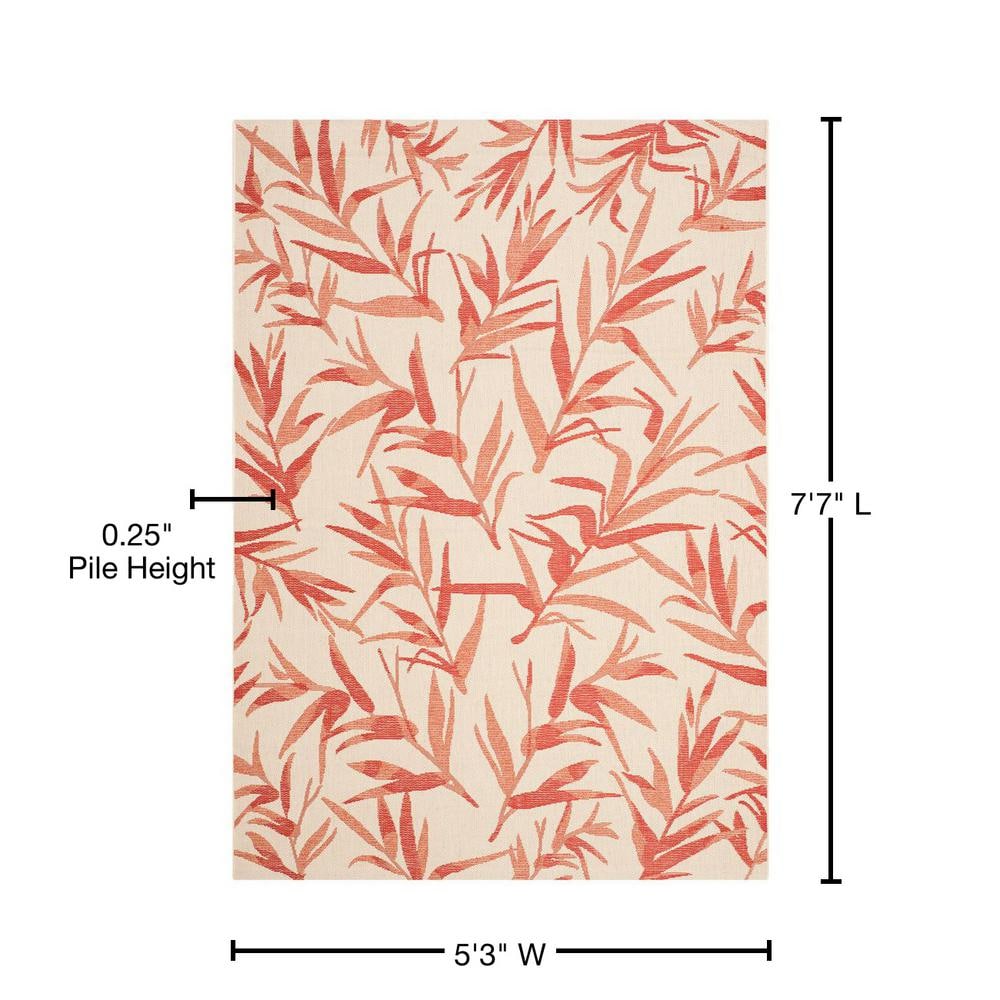 Beige and Terracotta Floral Synthetic Indoor/Outdoor Rug, 5'3" x 7'7"