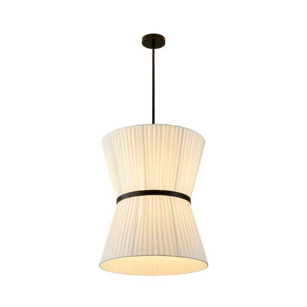 Haven 2-Light 19.7 in.W Matte Black/Wite Pendant Light Large Hanging Light with Drum-Shaped Fabric Cover for Dining Room