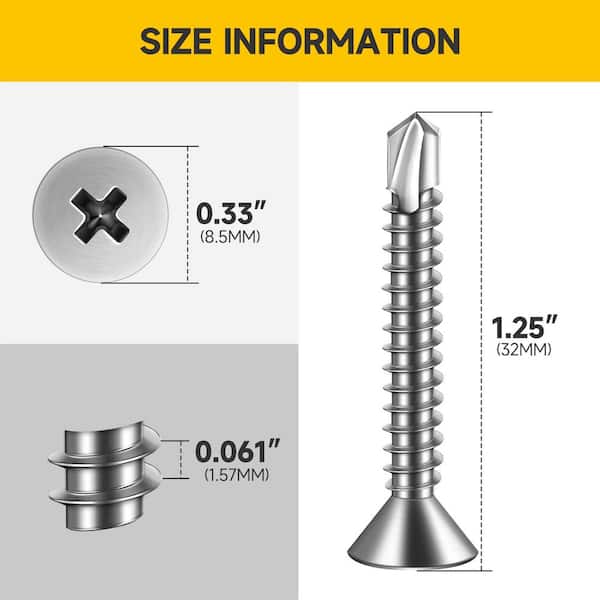 #10 x 1-1/4 in. Silver 410 Stainless Steel Phillips Flat Head Self Drilling Sheet Metal Screws (200-Pack)