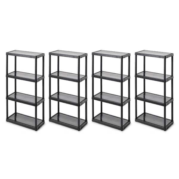 GRACIOUS LIVING 4-Pack Black 4-Tier Plastic Garage Storage Shelving Unit (24 in. W x 48 in. H x 12 in. D)