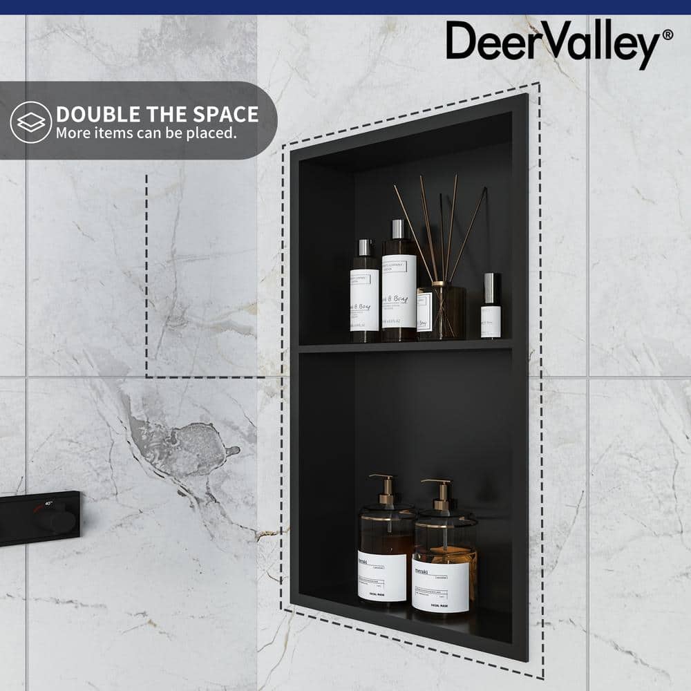 Matte Black Stainless Steel Wall Mount Shower Niche with Double Shelf