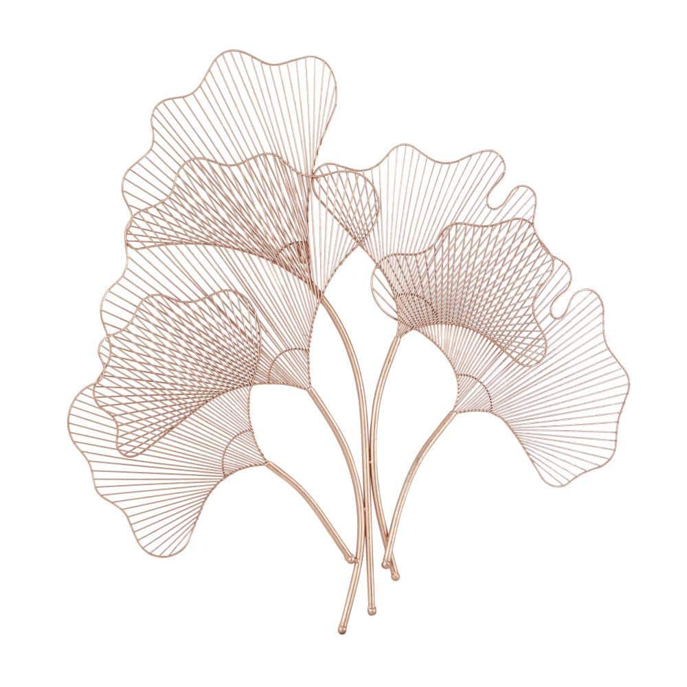 Large Copper Metal Ginkgo Leaf Wall Sculpture