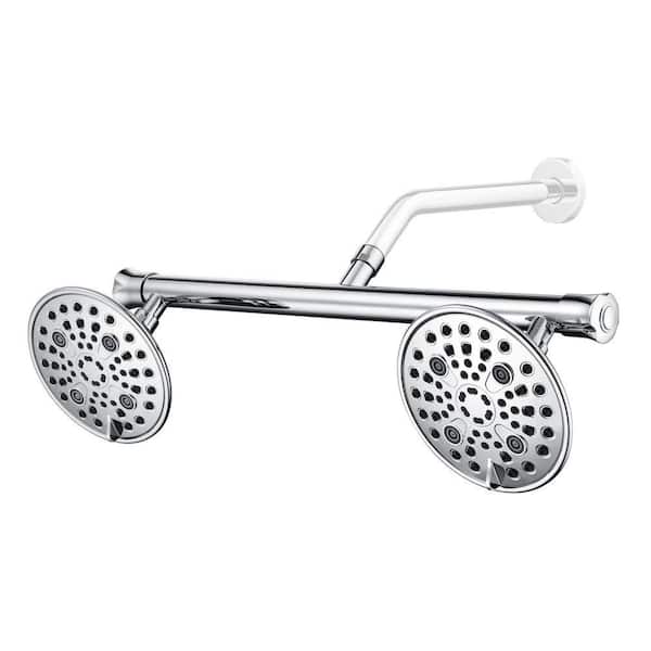 Dual Shower Heads 6-Spray Patterns with 1.8 GPM 6 in. Wall Mount Fixed Shower Head in Chrome