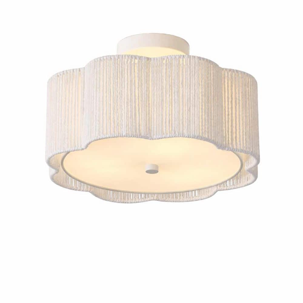 13.4 in.White Rattan LED Semi-Flush Mount Ceiling Light Fixture with Boho Design for Bedroom,Dining Room(No Bulbs)-3 E26 price history on PriceWatchPro
