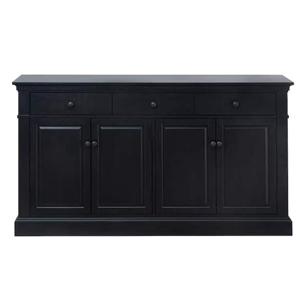 60 in. W x 16 in. D x 34 in. H Black Linen Cabinet with 3-Drawers and 2-Compartments for Bathroom