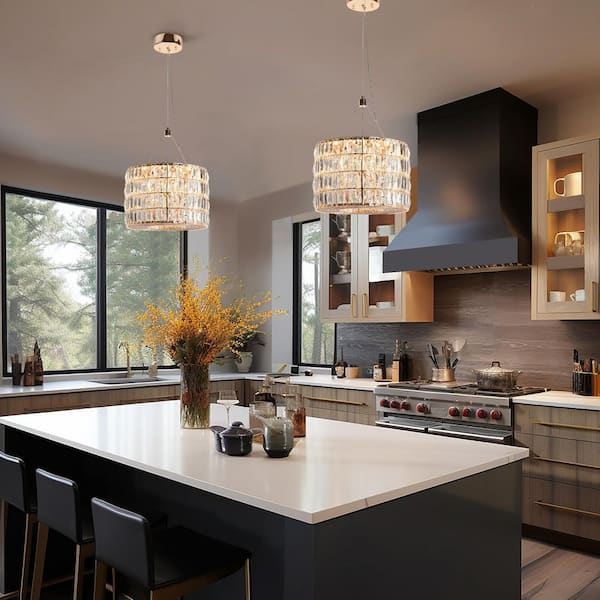 Brusmogan 1-Light dimmable Integrated LED Plating Rose Gold Cylinder Chandelier with Crystals