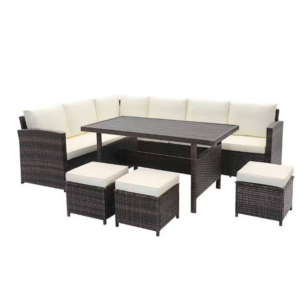 7-Pieces PE Rattan Wicker Patio Dining Sectional Cusions Sofa Set with White cushions price history on PriceWatchPro