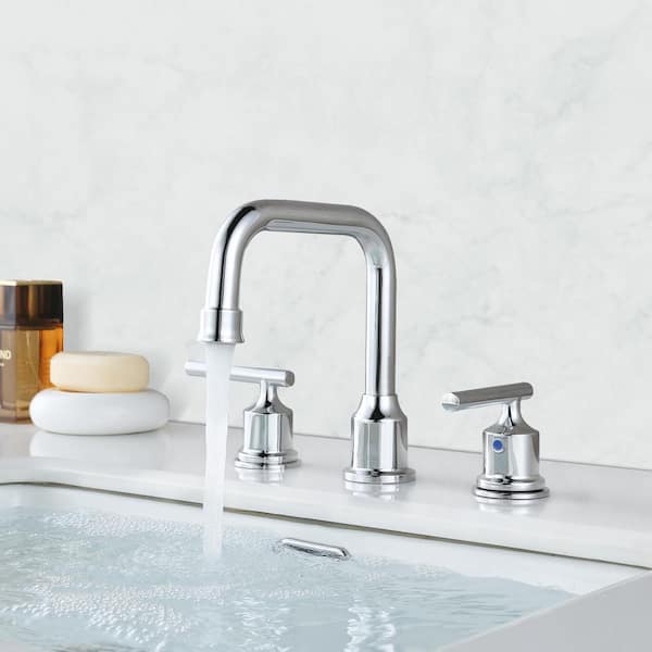 8 in. Widespread Double Handle Bathroom Faucet with Drain Kit in Polished Chrome