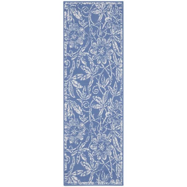 2 ft. x 8 ft. White Floral Washable Area Rug Runner Rug